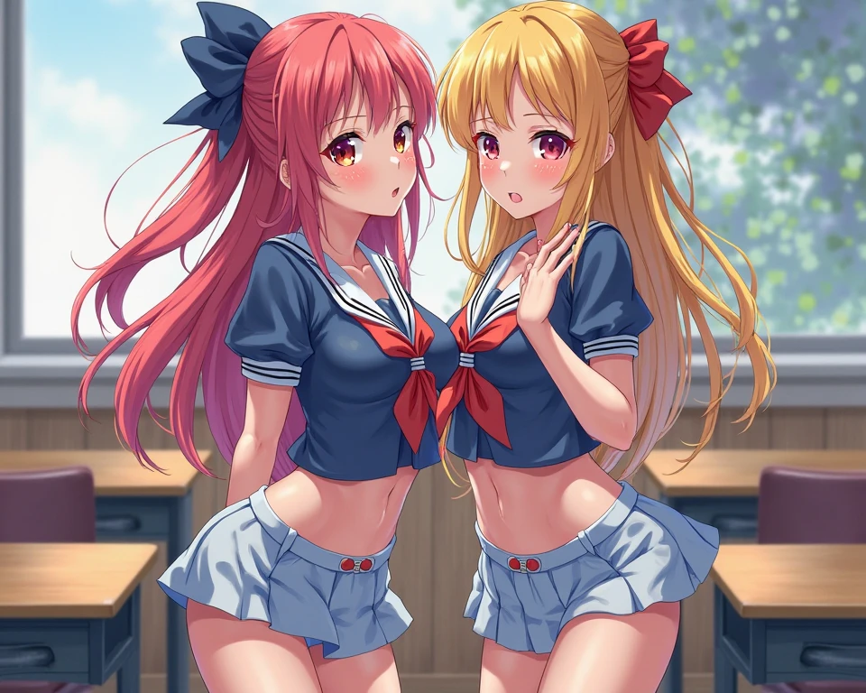 A wallpaper split in half diagonally 1 said is akino from high School dxd and other said is nami from one piece diagonally