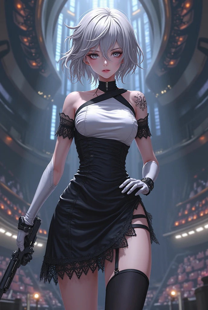 skinny blonde girl , gigantic boobies , wearing a cropped and a skirt , whole body , angelical , short hair