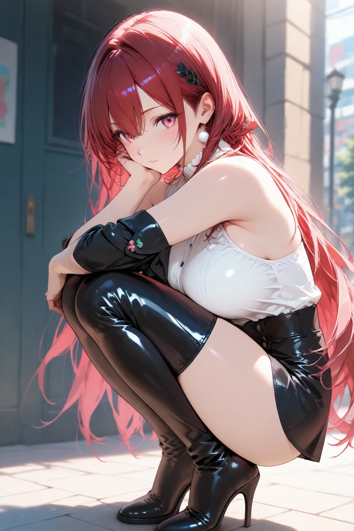 high resolution, ultra-sharp, 8k, Masterpiece, Asuna Yuki, looking at the viewer, Photography from behind, thick ass, wearing black underwear, seductive smile, beautiful face, embarrassed, ashamed, pink hair