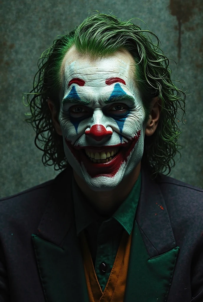 Masterpiece Illustration, high quality, high resolution 16k, a painting of a Joker with a smile on it's face, finnish cartoon, cgi art, oil painting, inspired by Mort Künstler, exaggerated expression, black background hyperrealism, by Václav Brožík, insane face, by Koloman Sokol, serious cartoon, cgi society, author unknown, incredulous, realistic texture, oil painting, ink, cloud,colorful