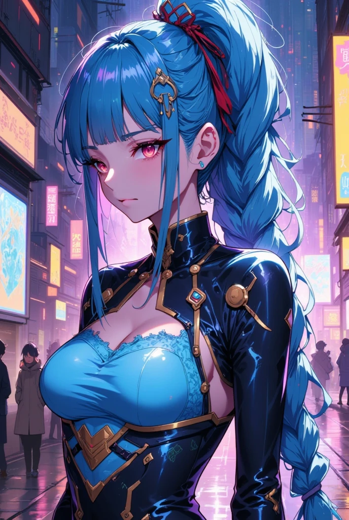 (extremely detailed fine touch:1.3), (((silver semi-rimless eyewear:1.3))), (wear silver headphones around neck:1.0), blue short hair, double bun, blunt bangs, 1girl, solo, 
kung fu pose, earring, serious, chestnut mouth, make up, bare arms, medium breasts, cleavage, extremely detailed blue beautiful Cheongsam, extremely detailed, chinese blue dragon, Souki crest background,