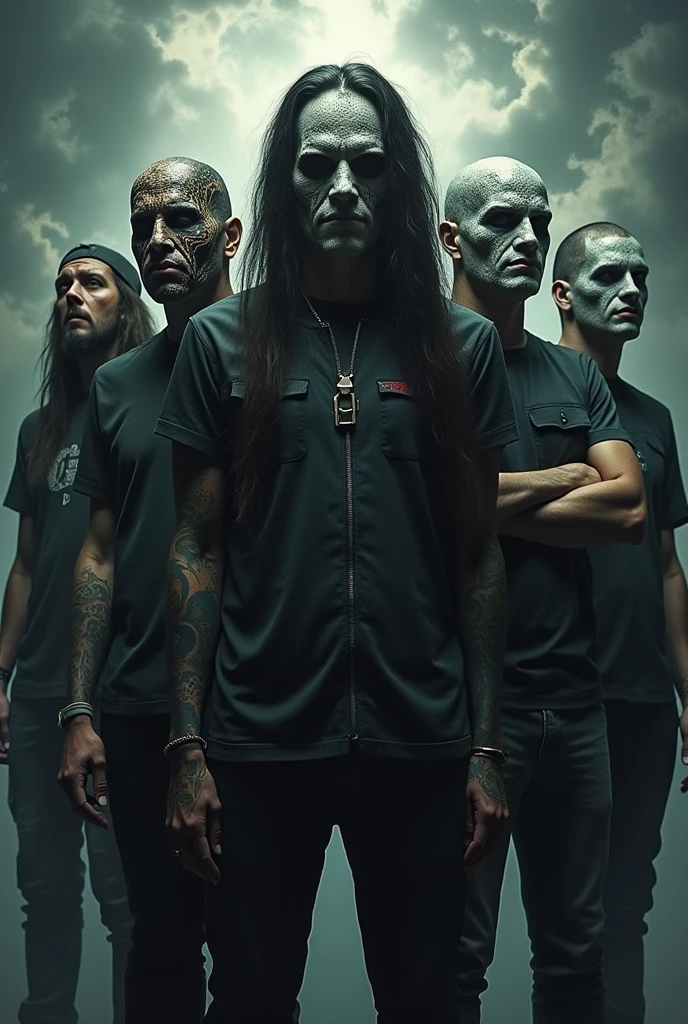 a group of men with face paint standing in front of a wall, menacing look, heavy metal band promo, 5 feet away, u. h. d, heavy rock band promo photo, disturbed, new wave of british heavy metal, proto - metal band promo, menacing appearance, promo image, threatening, grimdark vibes, menacing, menacing!