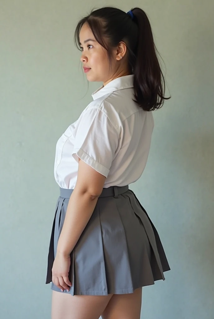 nsfw,dress shirt,school cardigan,(checked and pleated skirt),adult curvy body,huge buttocks,japanese female,dynamic pose,from behind,back shot,thick thighs,seductive cute face,tender smile,upskirt,(lifted up skirt:1.2)