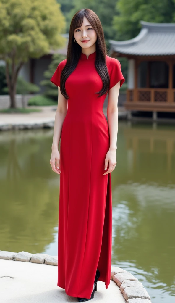 Vietnamese girl wearing ao dai but no pants