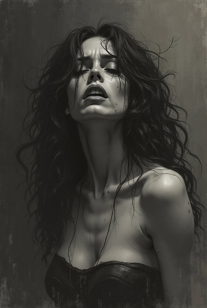 a naked, beautiful woman, arms up, hands behind head, legs apart, flowing black hair, athletic body, dramatic lighting, fantasy landscape, oil painting, volumetric lighting, highly detailed, cinematic, masterpiece, (best quality,4k,8k,highres,masterpiece:1.2),ultra-detailed
