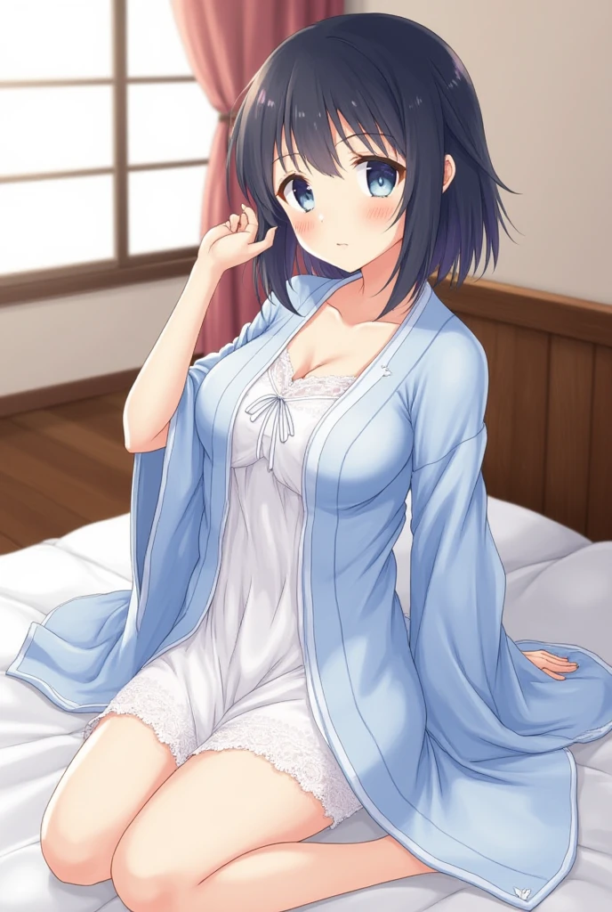 Anime Moe Art Style,Highest quality,High resolution,Anatomically correct,Multiple Girls,Mid-teens,Mr.々Hair style,Super detailed,Big Breasts,Shiny skin,Beautiful Skin,A rich expression,A big smile,high school girl,Nipples are visible,yukata,hostel,Japanese-style room,Show off your chest,Naked upper body,Sexy pose,Sit on the futon,Eyes drawn in detail,8K