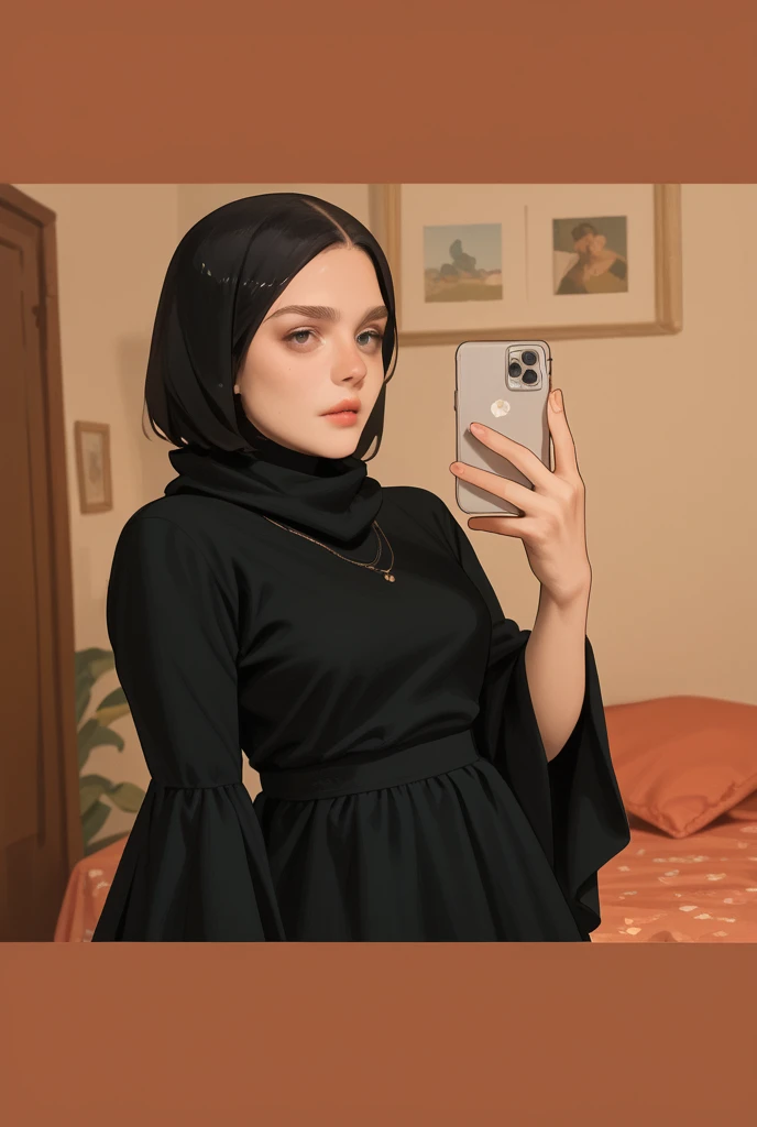 muslim girl wear black abaya hijab hide face mirror selfie 