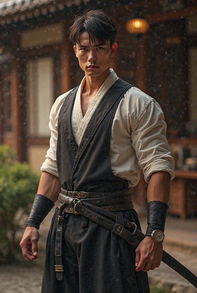 1boy,handsome,shirt tied around waist,sweat,
1man,tough guy,hanfuman,(big bulge:1.4),French crop,Meditating,glowing,aura,energy,beam,flying debris,abs,
<lora:000_AiMeishi_hanfuMan-000004:1>,
(Realistic),masterpiece,best quality,cinematic lighting,natural shadow,highest detail,professional photography,depth of field,insane details,intricate,aesthetic,detailed face,subsurface scattering,realistic hair,realistic eyes,Point-of-View Shot,dynamic pose,(8k, RAW photo, best quality, masterpiece:1.2),(realistic, photo-realistic),<lora:fairycore:0.2>,sunset,sun,outdoors,sunlight,burning,