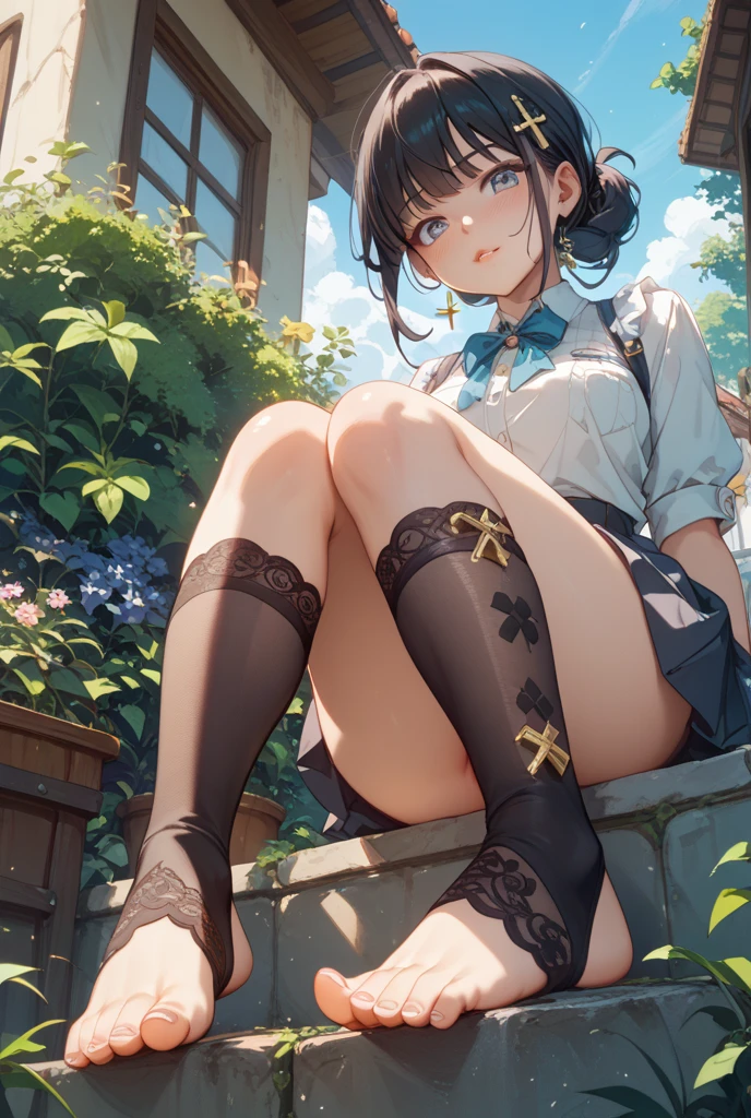 Shota of the man,Hair is slightly curled,Pick dyeing,and the sun was shining brightly,Fingers look good,whitestocking,
