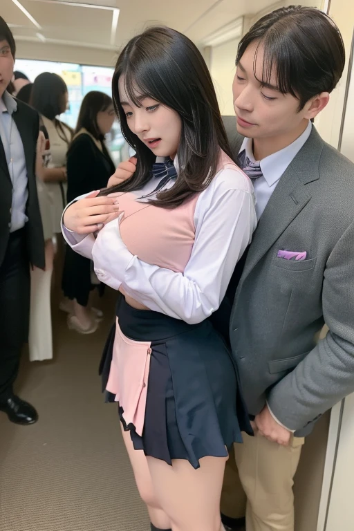 highest quality、4K quality、Man Attacking、Blonde woman in a Chinese dresan hugs woman's breasts、slender、Small face、、A man puts his hand on a woman's crotch、nude crotch