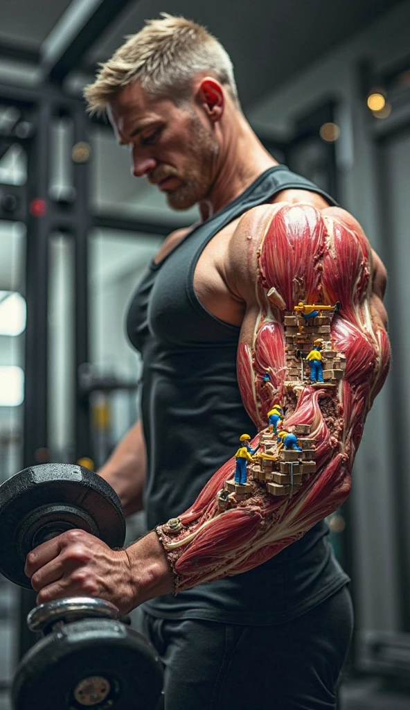 Bodybuilder man, super strong, muscular Hulk, ABS, , in background gym