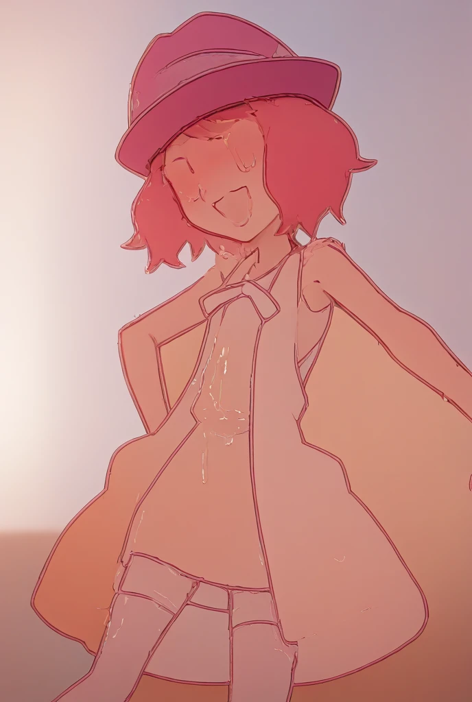 nimona, (best quality, masterpiece, 1girl, ???, solo,looking at viewer, red hair, cute mocking crazy face, smile, naughty), sharp, neon cyberpunk world background, sharp eyes, perfect eyes, rolling eyes, blush, nude body, full body, front view, looking on viewer , smiling, by a bench, flat torso ,chubby body, wide hips, pussy, shy, pussy juice, curvy legs