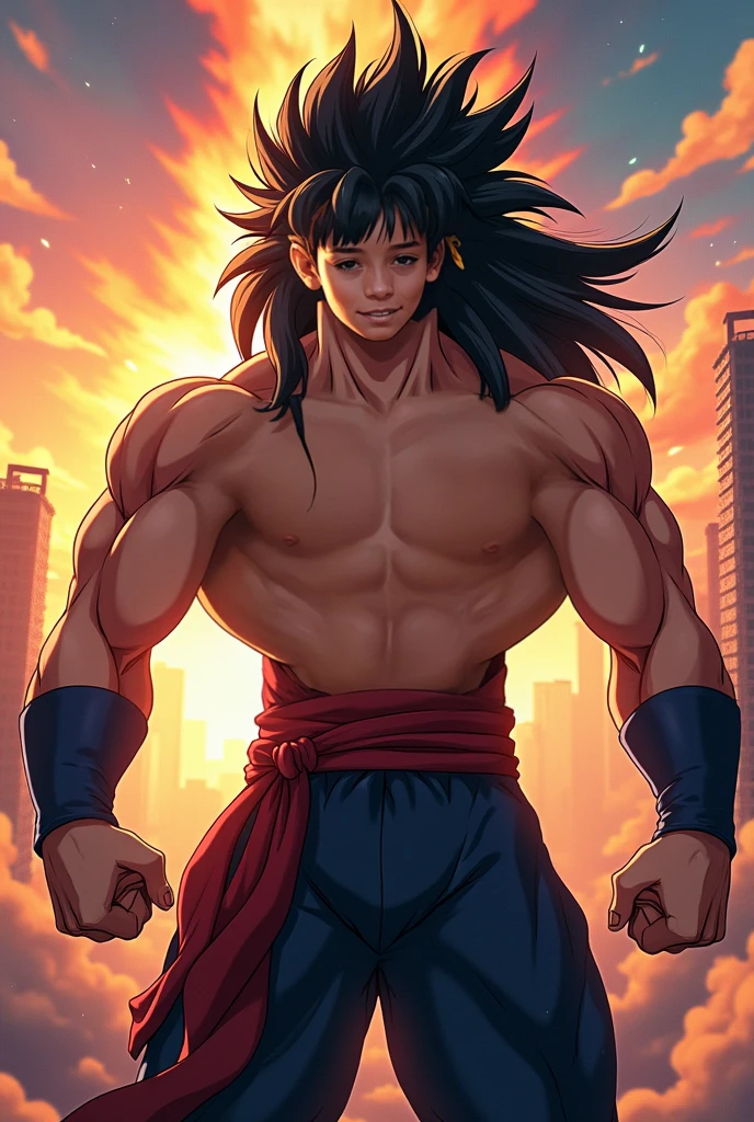 Broly with blue white red jogging pants with RN inscription