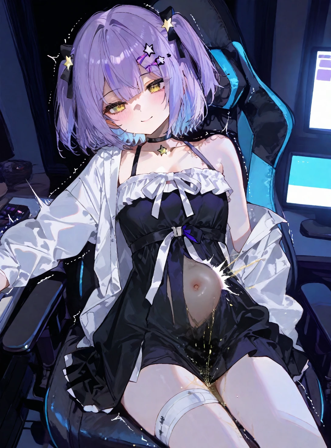 Minati Aqua, Best Quality, Perfect Anatomy, Dynamic lighting, NSFW, 1girl in, Character Focus, close to viewer, Closed eyes, Open mouth, nude, Female masturbation, Finger masturbation, pussy, Hairless pussy, Breast, medium breasts, Breast milk, Spoken Heart, Love Juice, embarrassed, legs