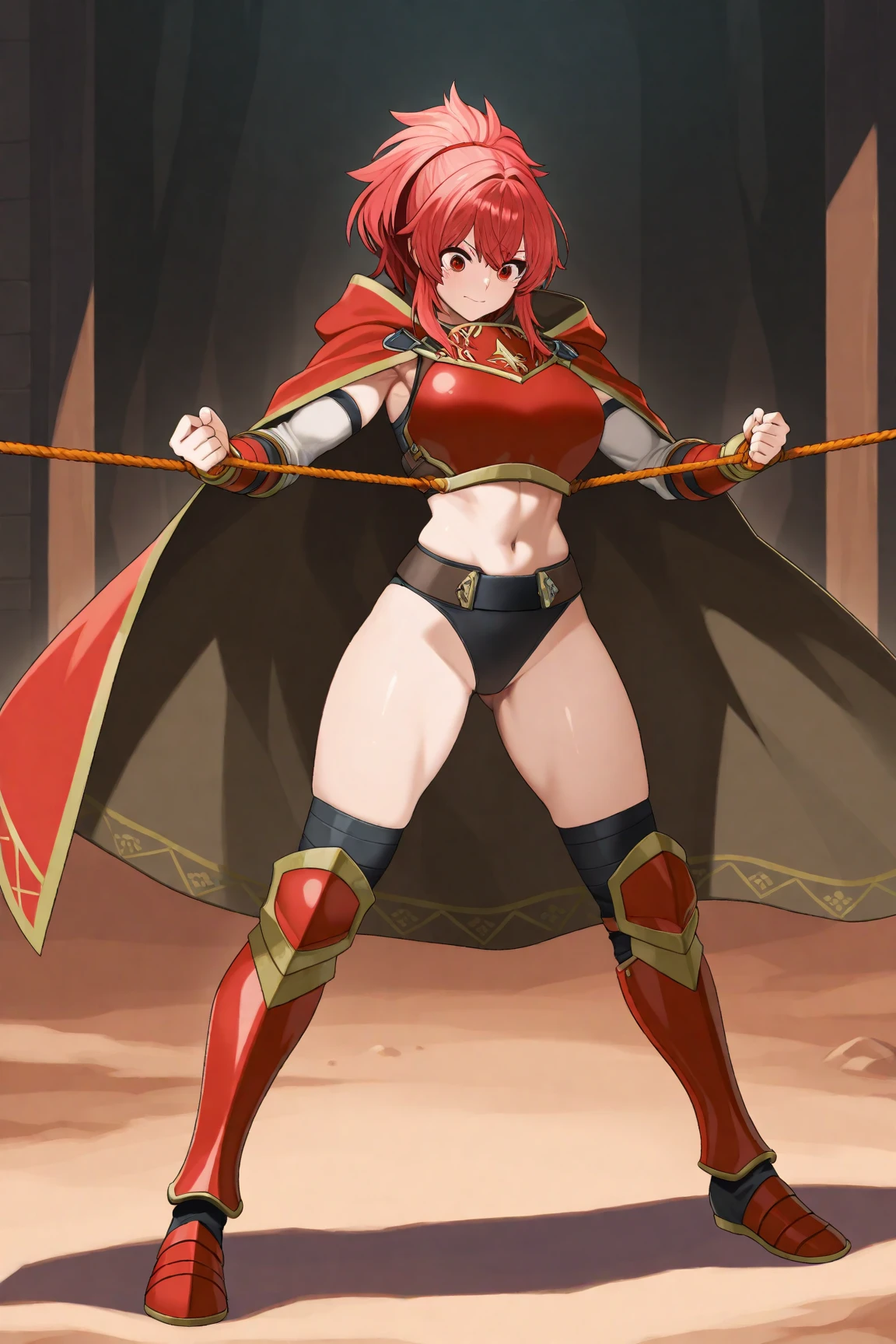 a woman with red hair and black clothes posing in front of a red background, female rouge assassin, badass anime 8 k, demon slayer rui fanart, female redhead templar, katarina from league of legends, armor girl, demon anime girl, epic anime style, female protagonist 👀 :8, thicc, seductive anime girl, black and red, wearing techwear and armor