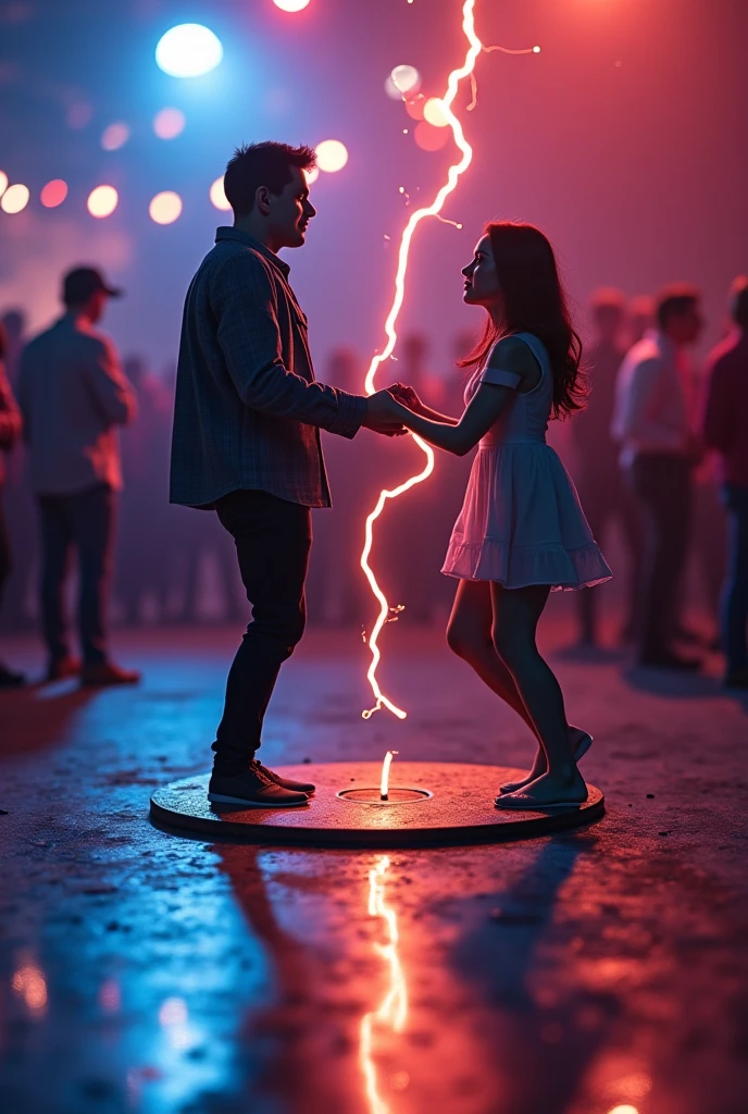 A teenager wearing a crop top and a skirt, a boy must be torturing her belly button with a taser gun, and the taser gun must throw a thunder to the middle of her belly button and she must cry and poke with a pencil her navel