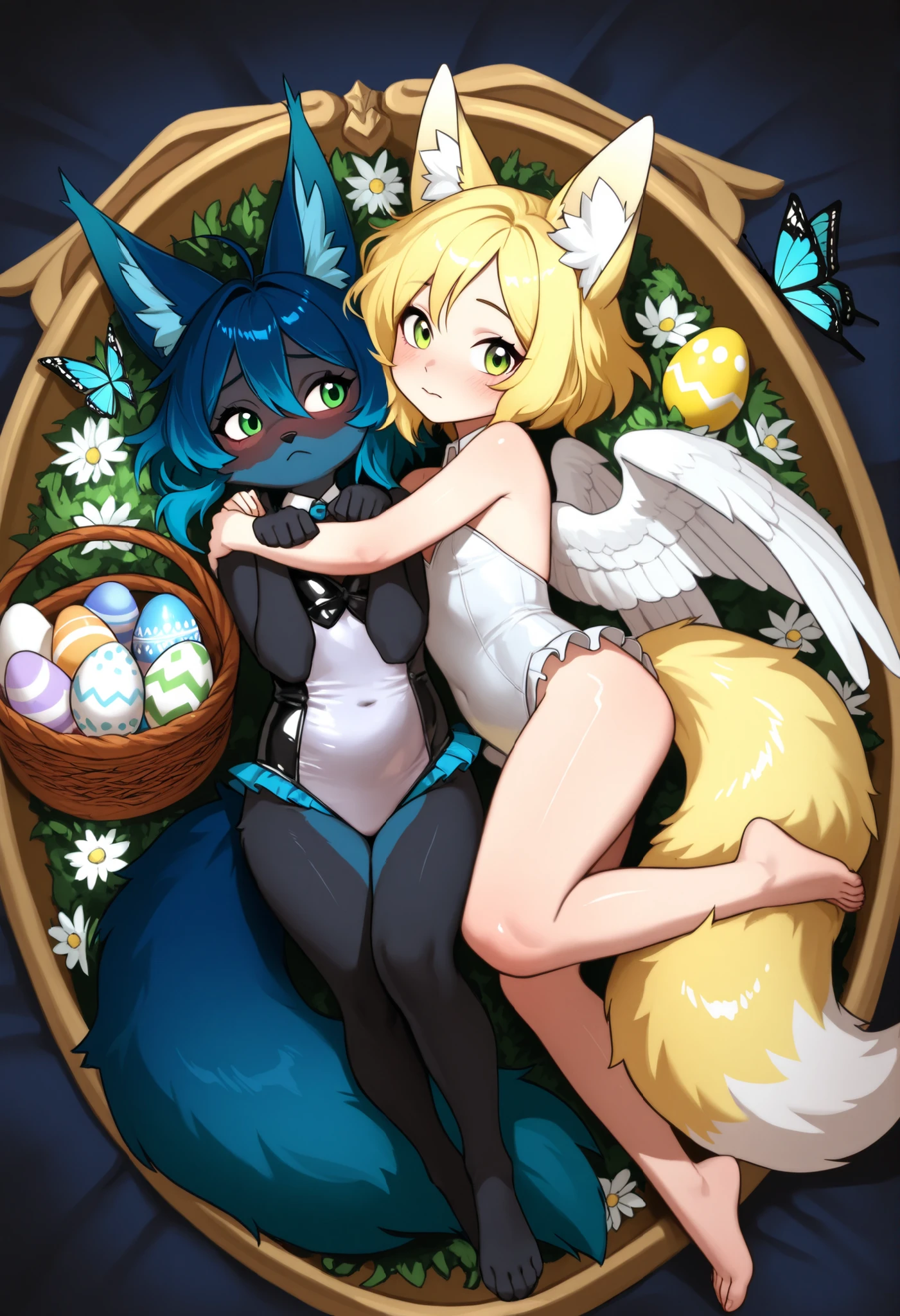 ((multiple girls:1.3)),((moe style:1.3)),((graveyard:1.3)), ((multicolored hair:1.3)), ((bunny girl:1.3)), ((yuri:1.3)), ((huge breasts:1.3)), ((perfect face)), ((extremely cute:1.3)), ((masterpiece:1.3)), ((8k)), ((best quality:1.3)), ((beautiful)), ((extremely detailed:1.3)) , ((absurdres)), ((score_9:1.3)), ((score_8_up:1.3)), ((score_7_up:1.3)),Expressiveh