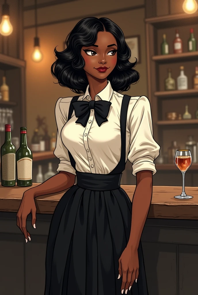 A cartoon of a woman holding a drink in a kitchen - SeaArt AI