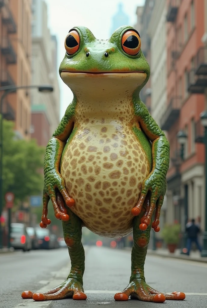 a giant frog in a city