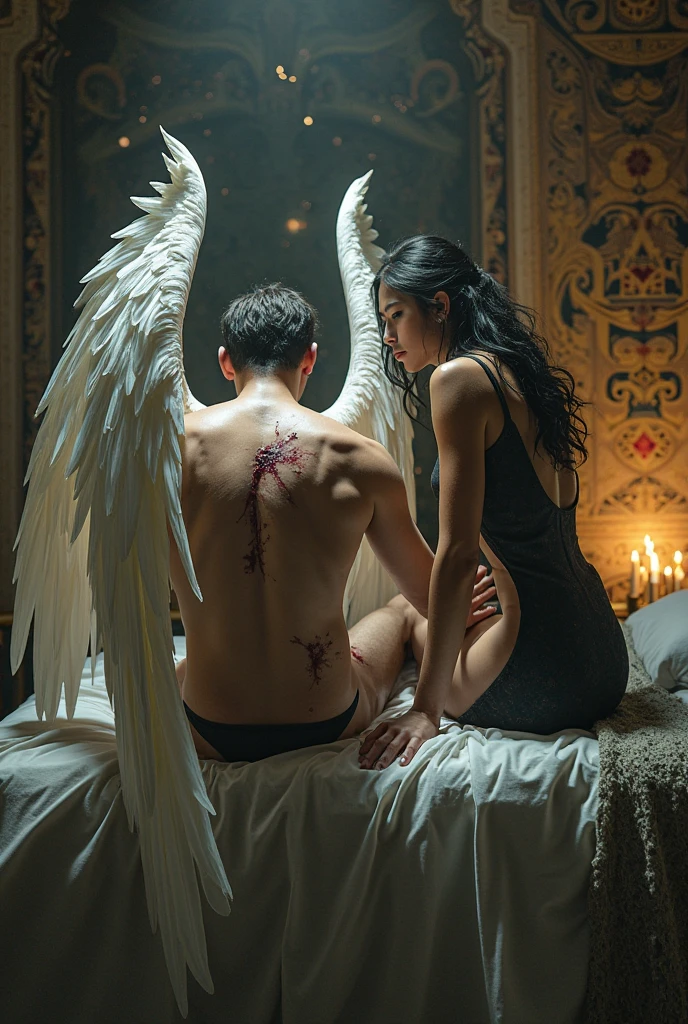 Man fighting an angel without any sexualization