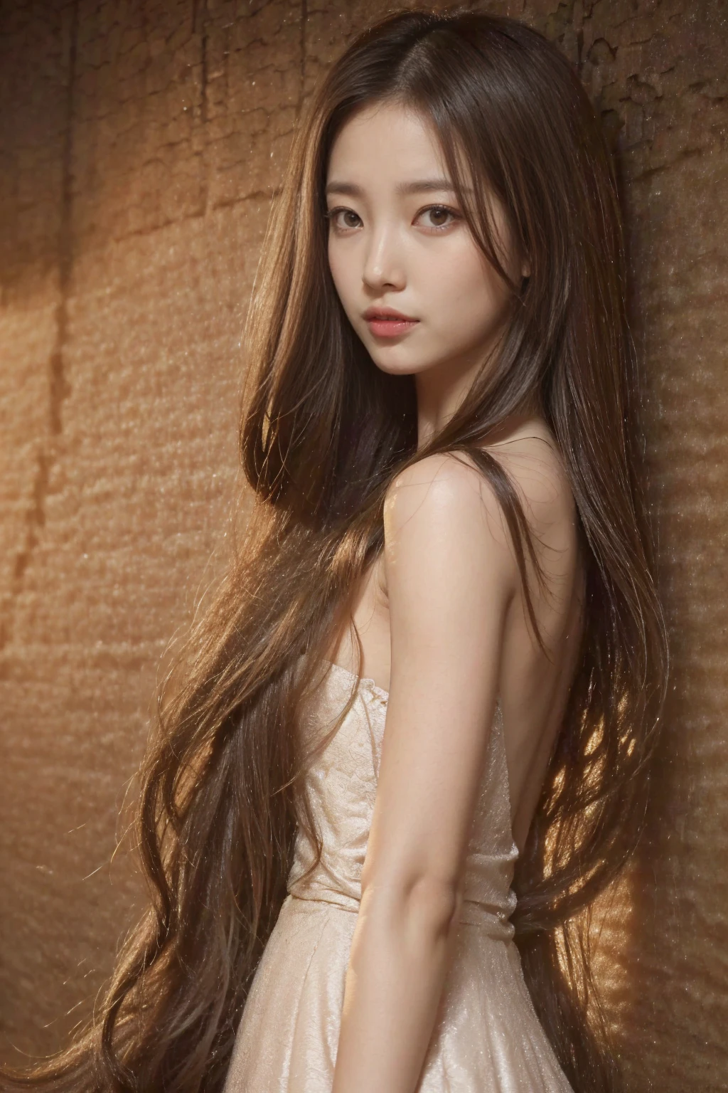 ((Sexy sway back stance:1.2)) 1 female ((Beautiful 24 year old hair model with long light brown hair fell straight down Reaches up to the kneeVery long hair highest quality Highest detail Reaches up to the knee、Very long hair that lasts forever:1.3 Flowing hair 私ncredibly straight hair Very shiny そして thick hair Abnormally long hair that lasts forever Flowing Hair on both ends long hair up to the knees:1.2 long hair up to the knees:1.2 Thick and shiny hair Very free hair Abnormally long hair!!!!! Beautiful silky hair Beautiful and shiny hair Beautiful and shiny hair Beautiful silky hair Hair that grows to the knees Very very, Very long hair!!!!! Very very, Very long hair!!!!!)) (highest quality The best ultra-fine Reaches up to the knee、Very long hair that lasts forever Flowing hair Her hair is incredibly straight.!!!!! Very shiny そして thick hair Abnormally long hair that lasts forever Flowing Hair on both ends long hair up to the knees:1.2 long hair up to the knees:1.2 Thick and shiny hair Very free hair Abnormally long hair!!!!! Beautiful silky hair Super long hair down to the knees Beautiful and shiny hair Beautiful and shiny hair Beautiful silky hair Hair that grows to the knees Very very, Very long hair!!!!! Very very, Very long hair!!!!!)) (Her bangs are perfectly styled、Straight down.:1.3) ((Her hair color is light brown:1.5)) (Pure white wall background Pure white bed) (Japan'The sexiest and most beautiful 24 year old hair model) (She looks at the viewer with a very captivating expression.........) ((highest quality)), ((masterpiece)), (Familiar) (Get used to it) Perfect Face (Her skin is a typical Japanese skin color.. And very detailed) (Big Breasts:1.3) (She is wearing a shiny white camisole.) (She has a beautiful face and a typical Japanese figure...., Narrow eyes) (She has perfect 美しい and sexy makeup and face Lipstick is light red A solid eyeliner) ((Rich 1.4)) (Extremely detailed 8K) (Ultra-fine skin texture 1.4) (Actual, Vibrant:1.4), double eyelid Sharp focus:1.2、Beautiful woman:1.4 Dynamic Lighting (Genuine RAW photos taken by professional photographers) Professional Hair Shine. (She has a bright and cheerful face) (Her face is slim and dignified.., length, Narrow eyes..々Nice face)
