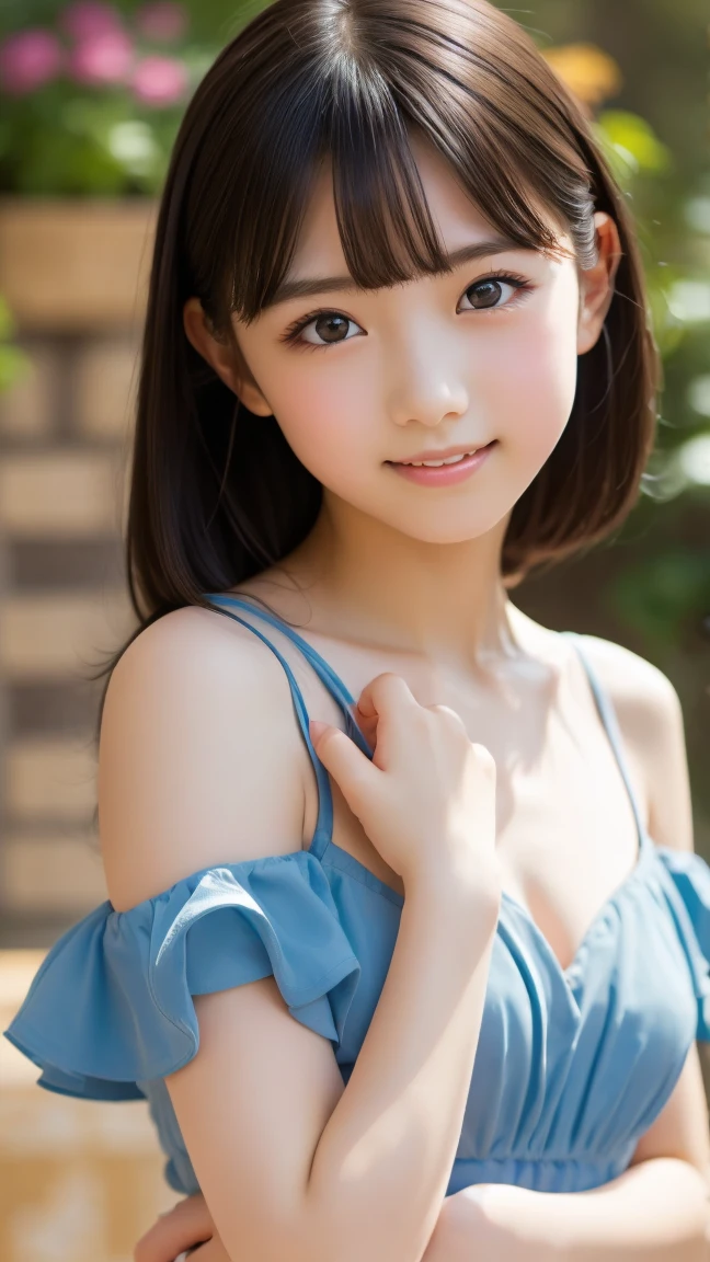 girl Cute face Cute hairstyle Off-the-shoulder dress clothes Big Breasts