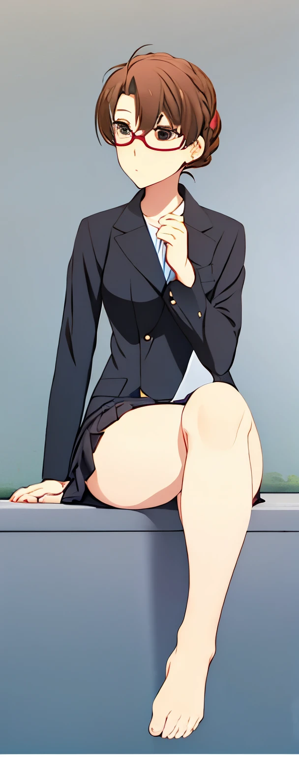 black suit ,Skirt,sitting barefoot,lace panties,Slutty,promiscuous,