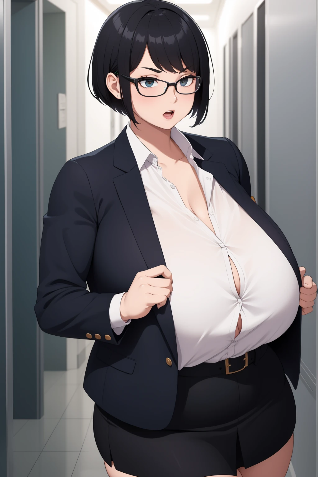 secretary,business suit,Two mature women,Aunt,Chubby,Glasses,Huge breasts,Room full of steam,sweating,Heat,Bold open chest,Office at night,Seductive expression
