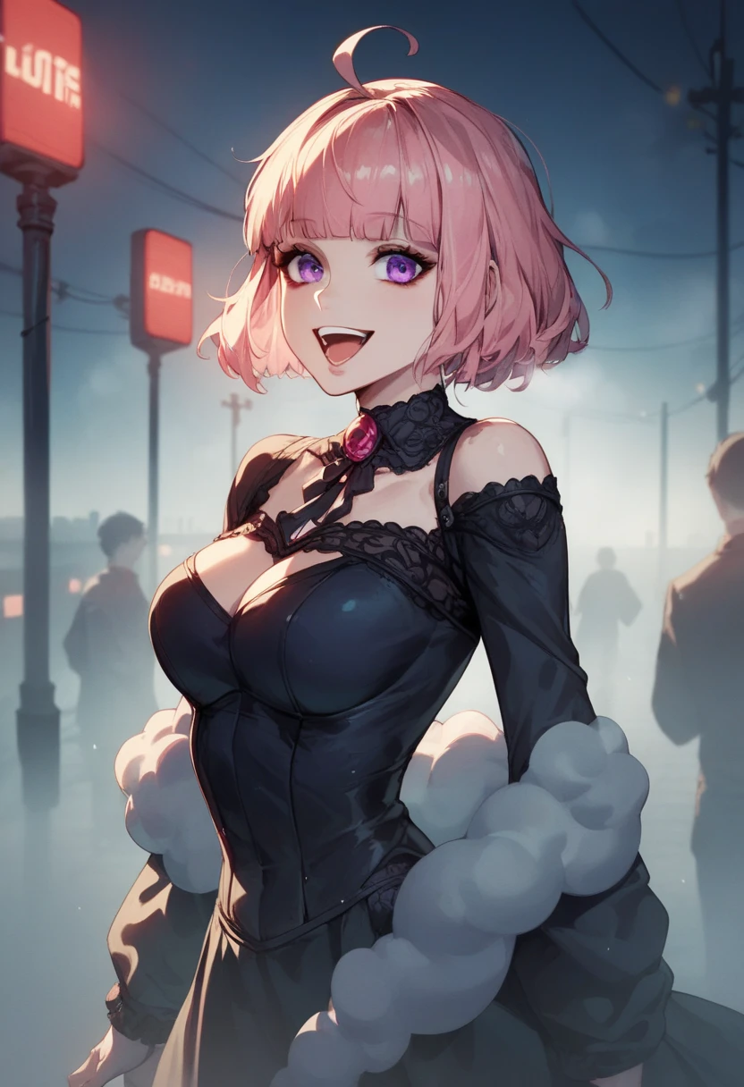 (4K quality:1.3),(Highest quality:1.3),(albino),(Whitening),(19 years old:1.3),(Large Breasts:1.6),Overdeveloped breasts:1.6,Big Breasts:1.6,世界一Large Breasts,Extra large chest:1.3,One of the largest breasts in the world,Saggy breasts,rich,Upper Body,smile,Japanese Voice Actors,Overflowing breasts,(jewelry),Captivate a man,Cleavage,(Con Cafe:1.5),(Celebrities:1.4),(thin:1.2),(Tight waist:1.4,(Night viewの良いホテル:1.1),(luxury:1.2),(Arisa Hanyu:1.5),(anorexia:1.4),(Night view:1.3),(Close up on face:1.2),Catchlight,(Child face:1.6),(smile:1.1),(Lori:1.5),(Pink Hair:1.6),(Short Hair),(Deep pink eyes:1.4),(2D cuteness:1.5),(Cute Makeup),Beautiful fingertips,Black lace collar,(black lace mask:1.3),(Grabbing a man's penis:1.4)