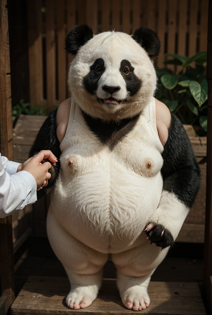 1 chubby sumo wrestling panda, wearing traditional sumo clothing

