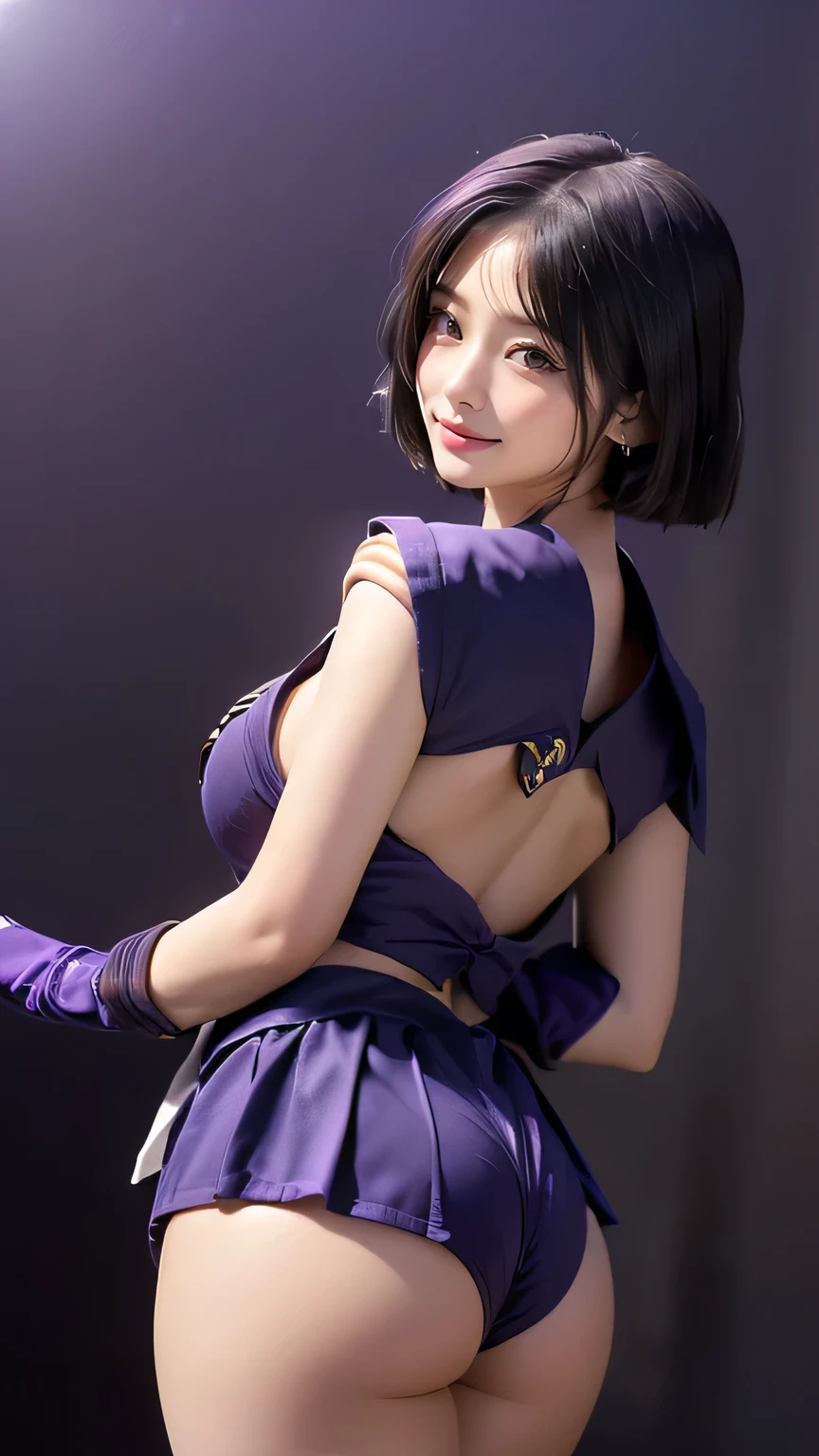 (((best quality))), ((masterpiece)), ( details), ((alone)), (((((( A girl in a Sailor Saturn costume )))))), (((Slender Body,:1.4,big breasts,big butt,Tight Thighs))), (( camel toe ,Camel hoof)),(( Glowing Skin , white skin)),Mysterious Light, (((( angles that capture your entire face and body )))), ((( well-groomed face ))), ((big eyes)), ((((((dull eyes)))))), ((((close your eyes)))), (( View from the back of the )), ((((Accurate Anatomy)))), perfect makeup , eyeshadow, with earring cup , necklace , ((( Dynamic Sexy Poses ))),(((HotaruTomoe, (sailor Saturn , purple hair, short hair, elbow gloves, neck ribbon, bangs, long hair, circlet)))),
