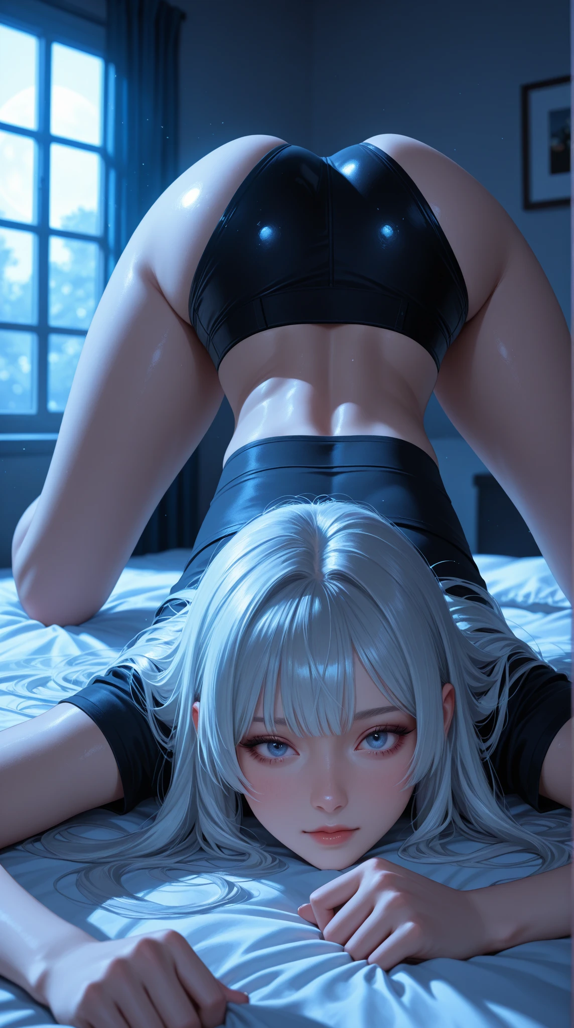 NSFW(Highest quality:1.5, High resolution, 超High resolution, 4K, Detailed lighting, Shaders)(masterpiece:1.2), Very detailed, destiny/Background of the stay, indoor, Illyasviel von Einzbern alone, Cowboy Shot,Long Hair, Gray Hair, Red eyes, Sports bra with a small area M-shaped foot Sexy look atmosphere Beautiful night view bedの上 超blush topless Completely naked, Spread your legs, Sheet, Lift your legs, nude, (pussyfocus:1.0) Sweat, Shiny skin, Heavy breathing, ( Sex, sexual intercourse, put in, Heterosexual, Motion Lines, Motion Blur, Talking Spirit:1.1), (Lie in, Lie in on your back, bed,Subjective:1.1)blush Pushed down Face distorted by pleasure Resisting Pleasure Blushing Wet nipples licked Overflowing body fluids Spurting of bodily fluids ((0 Close your eyes and lean back)) (((Ecstasy)))++