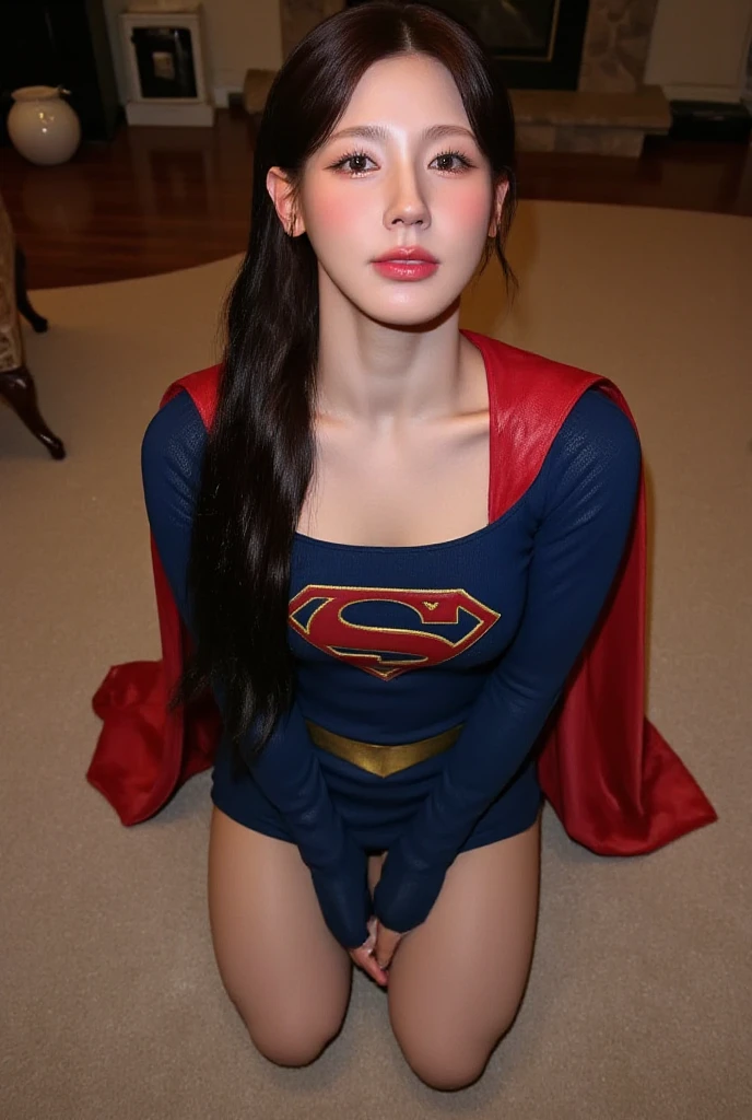 ((perfect anatomy, anatomically correct, super detailed skin))), 1 woman, ((super girl suit, Supergirl Mellissa Benoist)), from front, shiny skin, detailed hair, detailed face, detailed eyes, (long hair:1.5, brunette hair:1.7), natural bangs:1.4, hair between eye, blonde hair, blue eyes, babyface, lip gloss, beautiful body, normal breasts, beautiful thighs, beautiful legs, camel toe, ((detailed cloth texture, torn clothes, red skirt)), beautiful scenery, summer, (lying on back:1.4), ((close eyes:1.6)), (unconsciousness), (defeated from fighting), laying on the street, Hands tied together overhead, (8k, top quality, masterpiece:1.2, extremely detailed), (realistic, photorealistic:1.4), beautiful illustration, natural lighting,