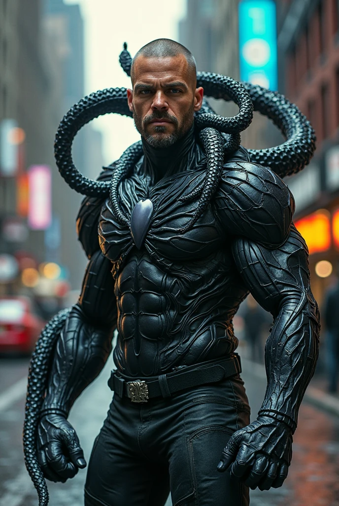 a man, with a dark, scaly tail, with bull horns, with Godzilla plates on his back, black claws, light skin, black shorts