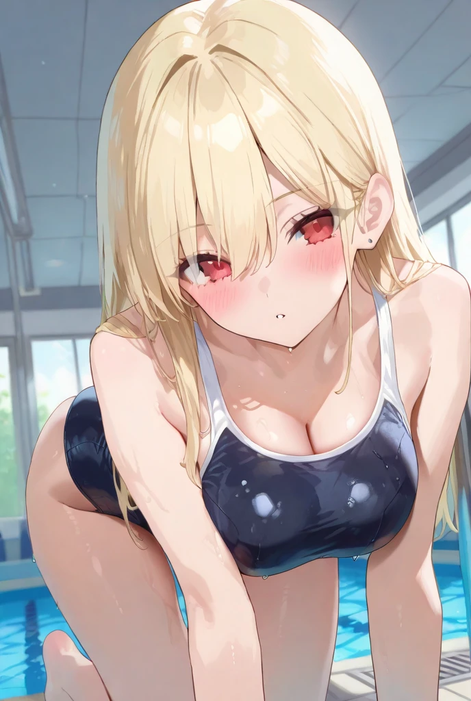 Anime illustration、highest quality、Luxury Pool、Voluptuous gravure idol、Perfect proportionicro Bikini、Overwhelmingly large breasts、Thick legs、Beautiful, shining eyes、Blushing、smile、Cowboy Shot