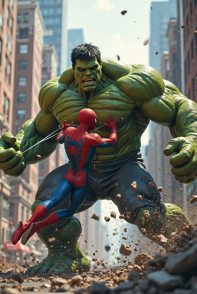 Hulk facing Spider-Man 

