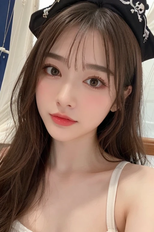 8K,Pieces fly, Highest quality, figure, Very detailed, finely, High resolution, 8k wallpaper, Perfect dynamic composition, Dark and beautiful eyes, Tight clothing, Random Cute Hairstyles, Natural color lip,At the Beach, Random cute poses,Cleavage