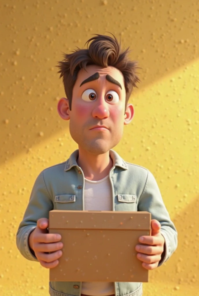 Man with box in hand Disney Pixar style animated