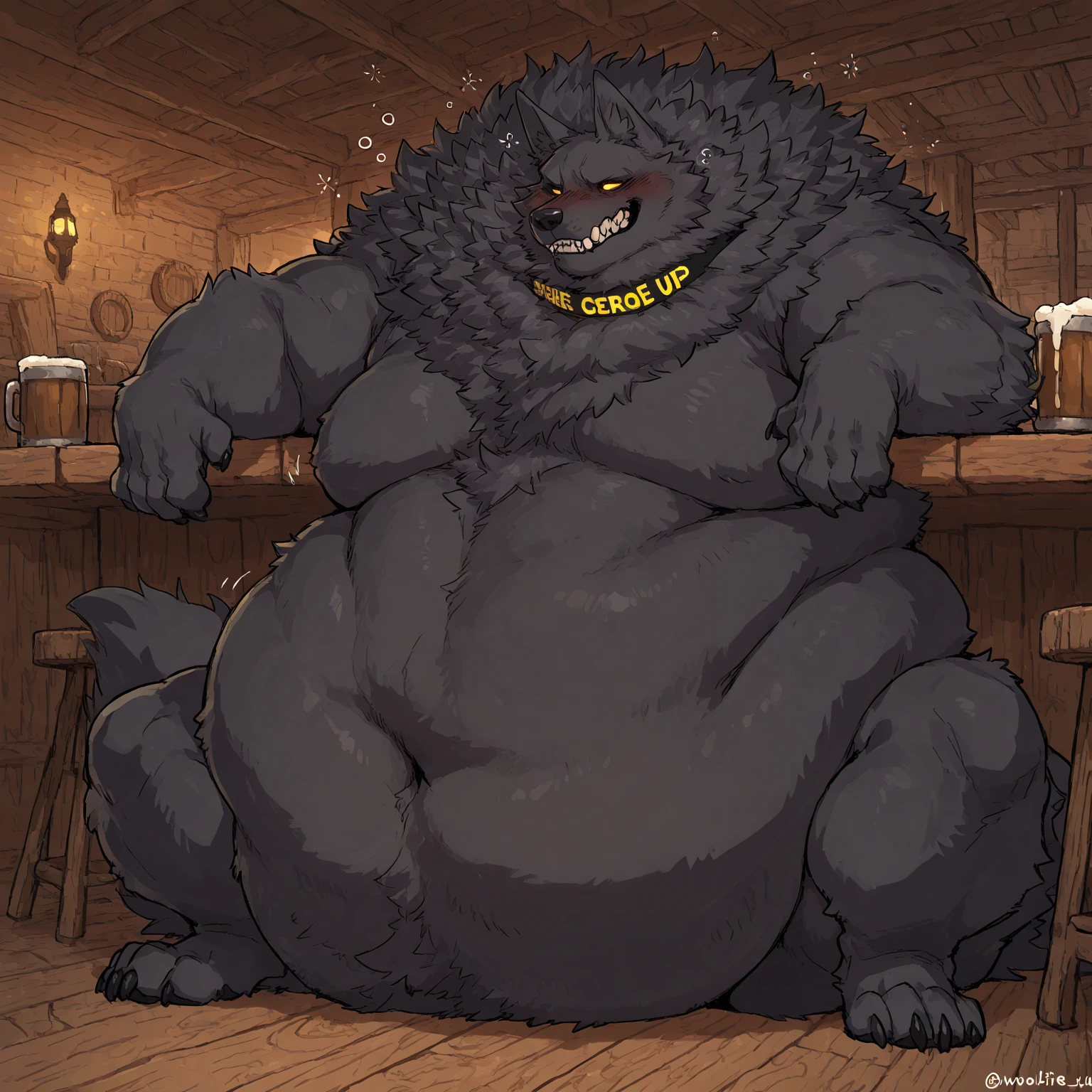 , by chunie, by darkgem, by dramamine, by glitter trap boy, puro, detailed puro mask, puro mask, male, black skin, fat, flabby, chubby, obese, flabby arms, very fat arms, very fat ass, very fat legs, detailed face, extremely fat ass, huge tail, thick tail, naked, tiny head, detailed face, detailed belly, overhanging belly, overhanging pecs, gigantic pecs, huge nipples, detailed puro, gooey, huge body, tiny head, restaurant, sitting, public 