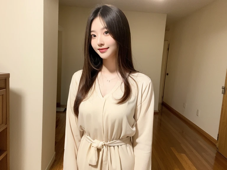 8k、(masterpiece, Highest quality:1.4)、Very realistic、Japanese、One Woman、She has a tall and slender figure with long legs.、Flat Chest、(((Description:In the office、clothing:OL uniform wearing)))、38 years old、(Hairstyle:Bangs(1.6))、The best smile、