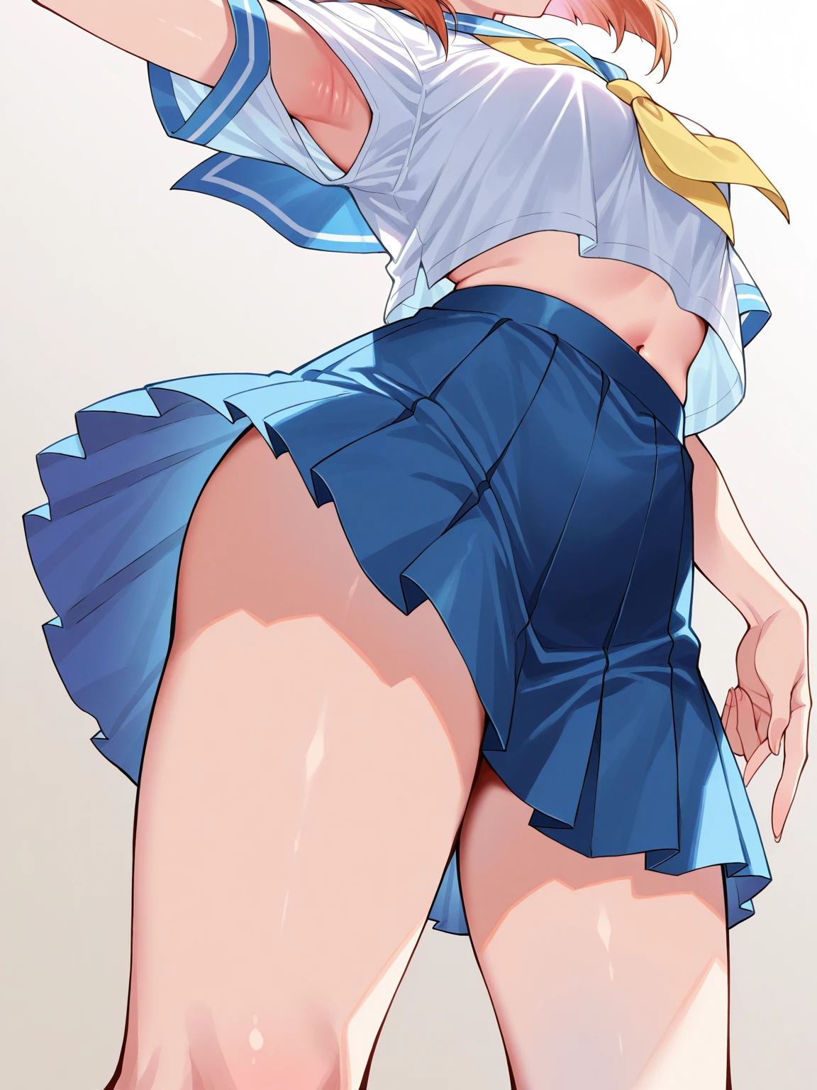 woman,25 years old,blonde,tennis uniform,short hair,blue eyes,Mansuji, ,,I can see my underwear,Full body Esbian, (close shot, highest quality, High resolution, 4k, detailed lighting, shader, NSFW), closed mouth smile ( blush:1.2)()Beautiful ponytail