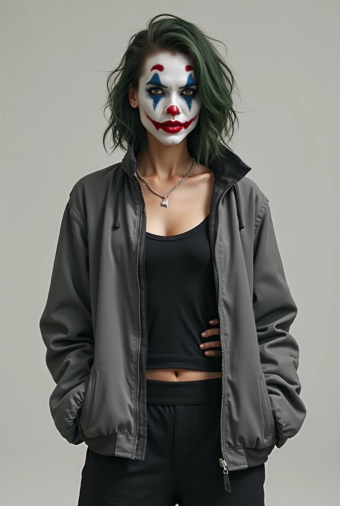 A young redheaded woman with corpse paint dressed in black baggy sweatpants and a fluffy black hoodie HD 4k full body pictures