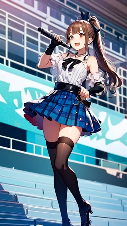 (masterpiece, Highest quality:1.2), One Girl, alone, whole body, Big Breasts,, Brown Hair,Big Breasts, Brown eyes, Mature Woman, blush, , she is standing on the street,whole body, Brown Hair, lipstick, ランダムなカラーのSailor suit、((High quality fabric, Sailor suit, Navy Pleated Skirt)), ((Short length)), zettai ryouiki, Exposing your thighs, White skin, (Black garter stockings), ((Wear black high heels)),, (Show me your skirt flipping up:1.2), (I like showing my crotch to the audience......, ), pubic hair,