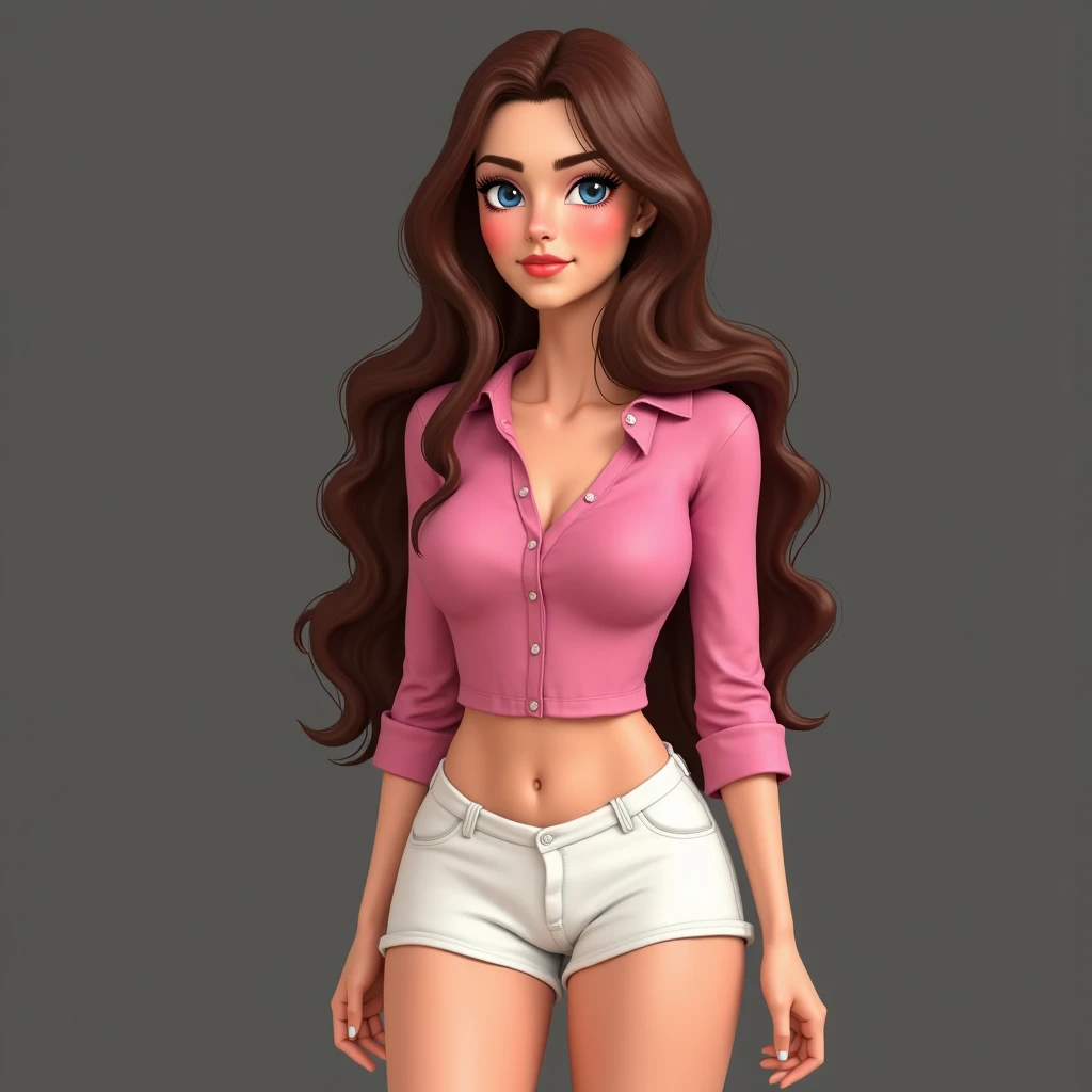 Caucasian 35yo woman, brunette, sexy, full body, perfect face, perfect skin, jeans and pink Tshirt, masterpiece photography, detailed, sharpen