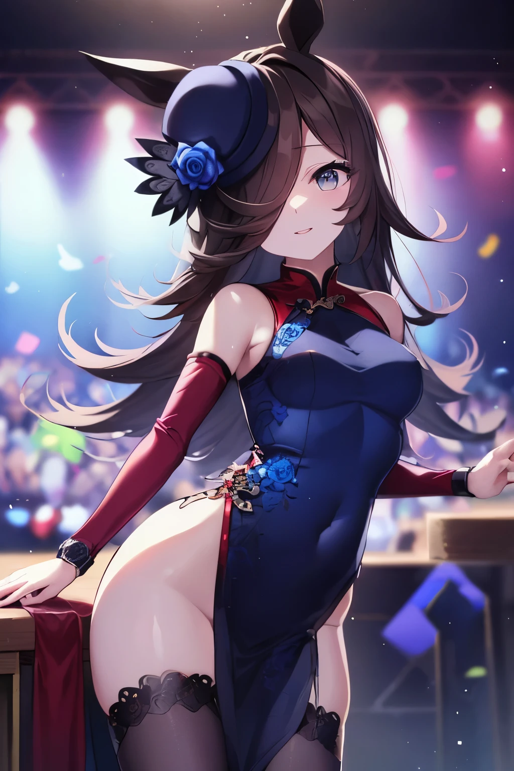 (Tabletop.highest quality).(Dynamic Angle). (CG paintings with impressive detail),(Perfect image)、Comic Strip.shape.1 girl.Detailed face、Perfect Face.Delicate face、A girl in a delicate uniform、Rough skin、Long Hair、(Umamimi Girl)Umamimi Girl、((Beautiful Blue Eyes)).Delicate and Beautiful Eyes、Beautiful Eyes、Reflected Eyes、Shyly smiling.(Looking at the audience:1.3).(Face is a little red:0.8)、8k wallpaper、Cowboy Shot、reflected light、Most detailed、Complex、Delicate background、Rough skin、Fine skin、(Super Resolution)、Taking off uniform