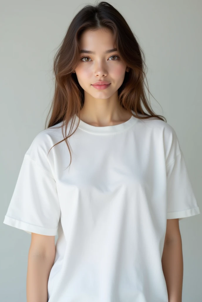 A female Model who wear white colour t shirt and stand in different poses And at background a text is written in English " KABIRAN Styles "