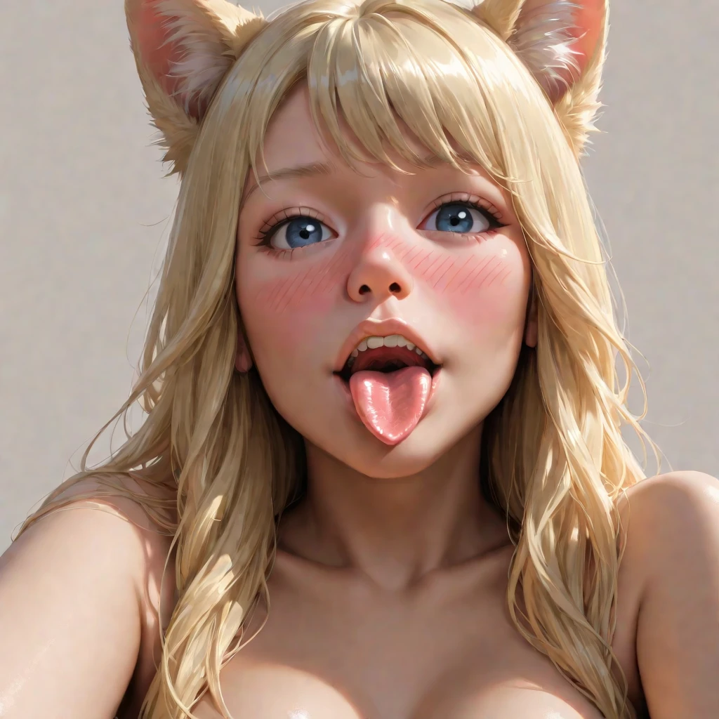 (masterpiece, best quality),  intricate details, 1girl, woman, 
 eager pet pose,  squatting, blonde, large breasts, ahegao, tongue out, excited, cat ears, dog collar, looking at viewer, living room, long hair, drool, drooling, saliva