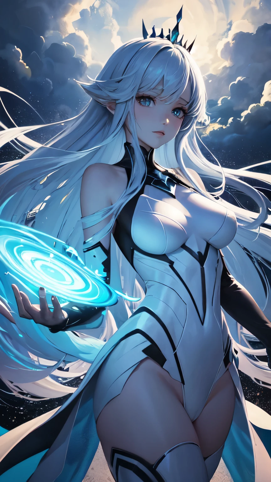 drawing of a cute young woman, long flowing hair, transparent bioluminescent glowing body, on a deep dark background, Glassmorphisom, 32k por AiLove, uncanny