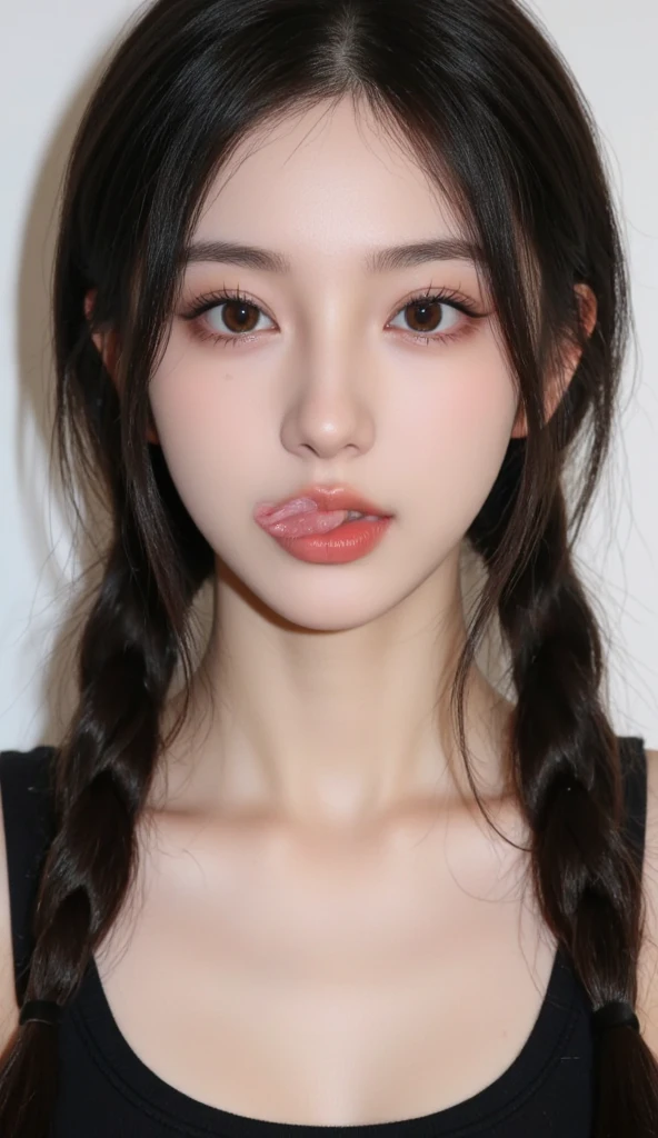 ((Best quality, 8k, Masterpiece :1.3)), 1girl, Pretty woman with emphasizing slender abs :1.3, Ultra-detailed face, Detailed eyes, Double eyelid, Erect nipples, ahegao, cum semen on face.