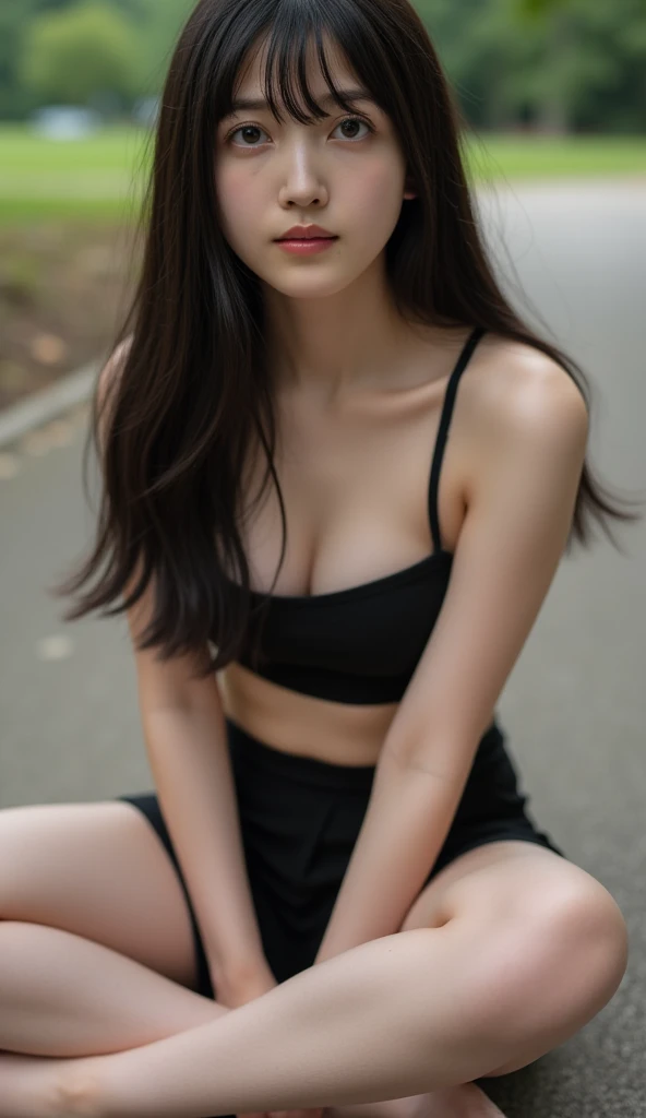 Sweet girl clothes10,korean a mini skirt, ((bare shoulders)), ((whole body)), actual, Fashion girl, red lips, mature women, cosmetic, big eyes, beautiful eyes, ((whole body)), (best quality, masterpiece:1.2), super detailed, (actual:1.37), ((Sexyly long legs)), beautiful, young and energetic, Charming model with, sexyly plumble breasts, cleavage, Dynamic posing, Random perspective shooting, ((in the mountains, plant, sitting position, Leaning against the rocks)) (exquisite eyes, Detailed lips, extremely exquisite eyes), Show a bright smile, Create stunning girl images, warm color, Extremely high color saturation, official art, Extremely detailed CG unified 8k wallpaper,(high dynamic range :1.4), (cinematic),(pastel colors, The color is dull, soothing tone :1.3), (natural skin texture, ultra-actual, soft light, sharp),(Very detailed), night, moonlight